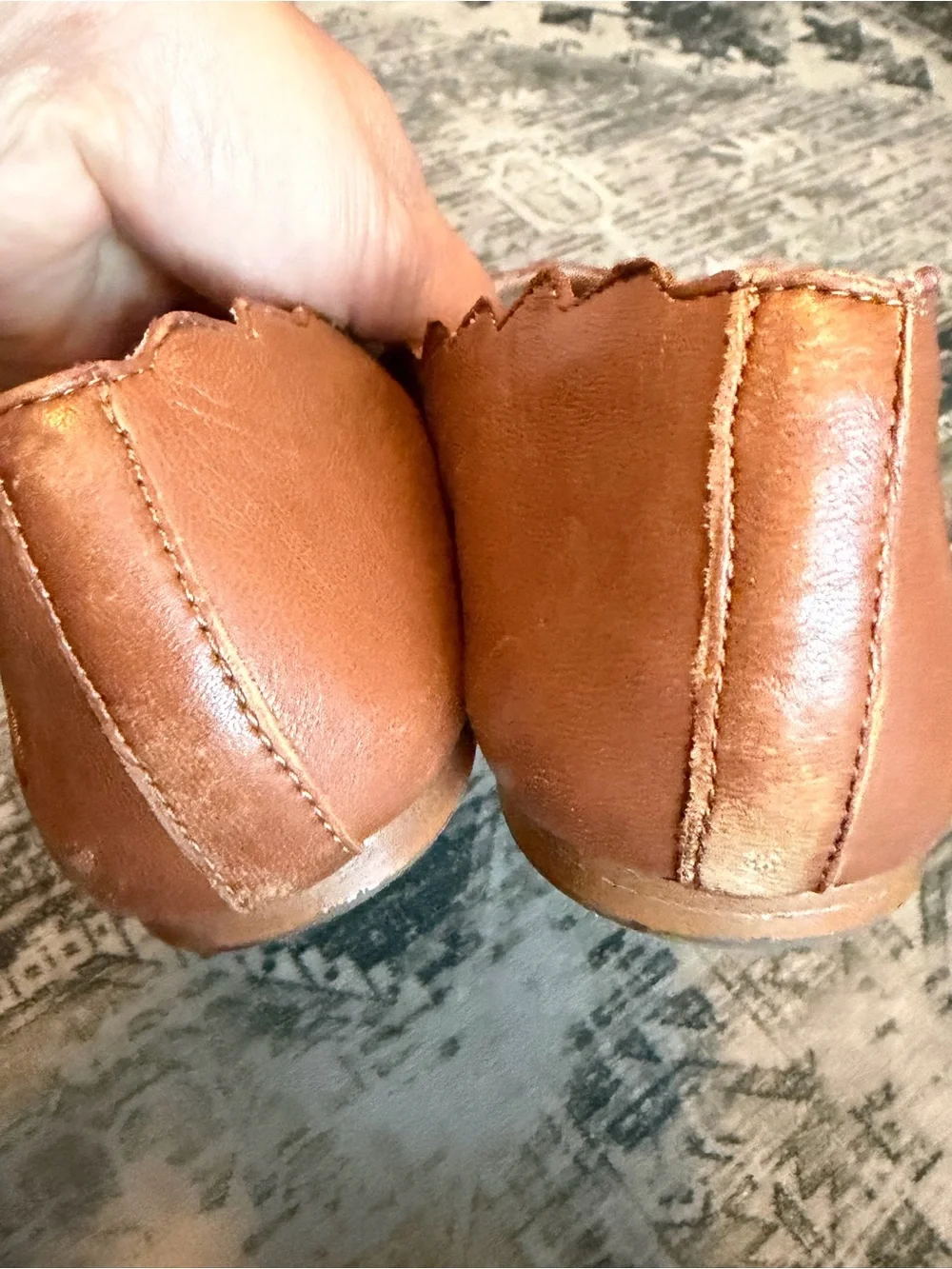 Sam Edelman Francis cognac leather ballet flats with scalloped edge trim size 8